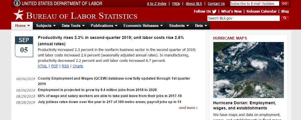 美国劳工部首页截图