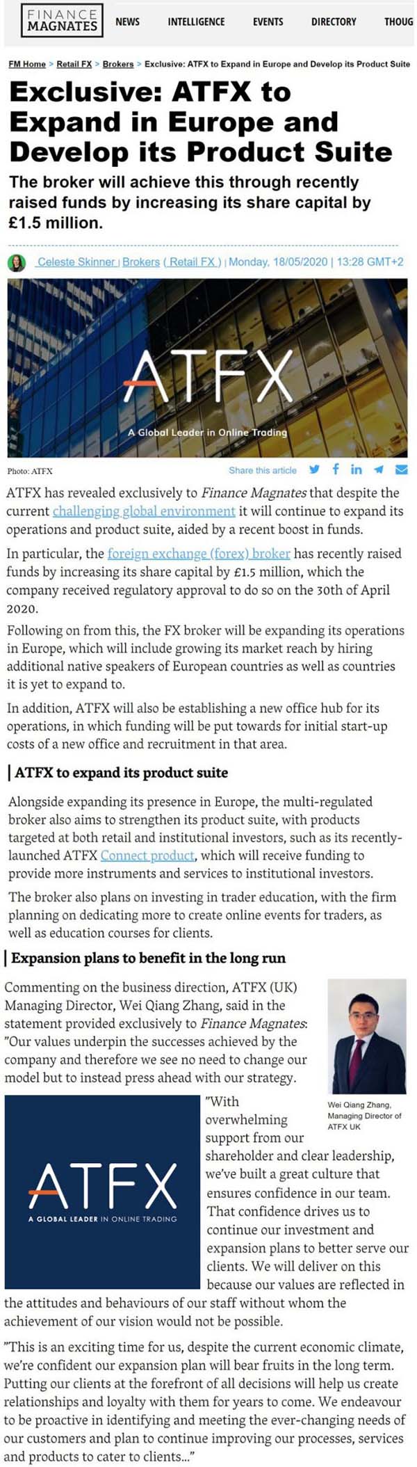 ATFX扩增股本全面助力欧洲业务腾飞